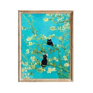 Van Gogh Almond Blossoms Black Cat Print